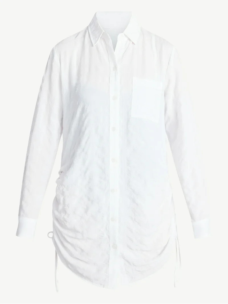 Time and Tru Women's and Women's Plus Size Essentials Convertible Button Down Shirt Coverup, Size... | Walmart (US)