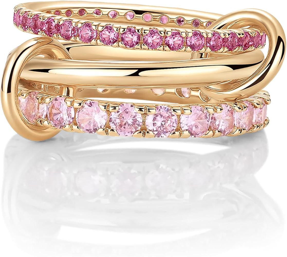 PAVOI 14K Gold Plated Interlocking Ring for Women - Chunky Connected Bands Interlock Stackable Ri... | Amazon (US)