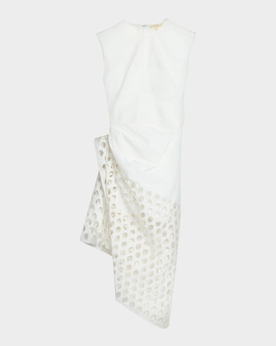 Notting Broderie Anglaise Asymmetric Draped Midi Dress | Neiman Marcus