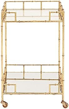 Urban Designs 7727556 Gold Leaf 2-Shelf Square Metal Mirror Mobile bar Cart Gold, Medium | Amazon (US)