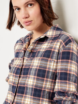 Plaid Flannel Button-Down Boyfriend Shirt | Old Navy (US)