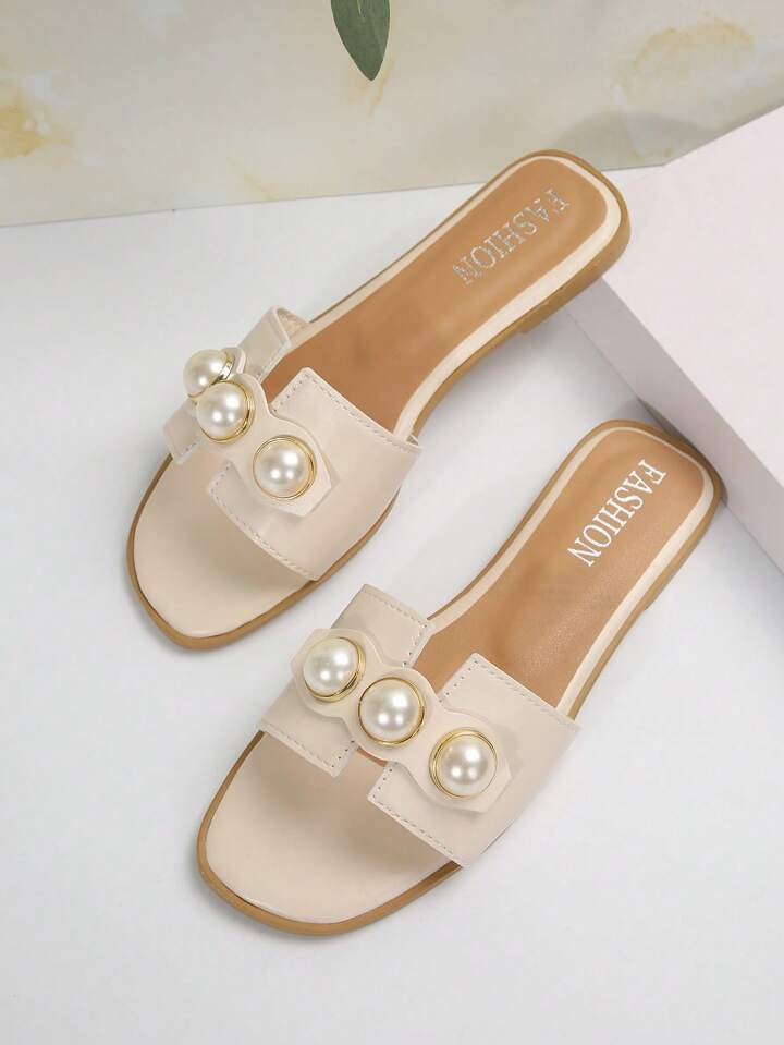 Women Faux Pearl Flat Slippers | SHEIN