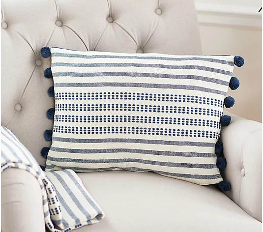 100% Cotton Luxury Woven Dec. Pillow w/ Pom Poms by Bobby Berk - QVC.com | QVC