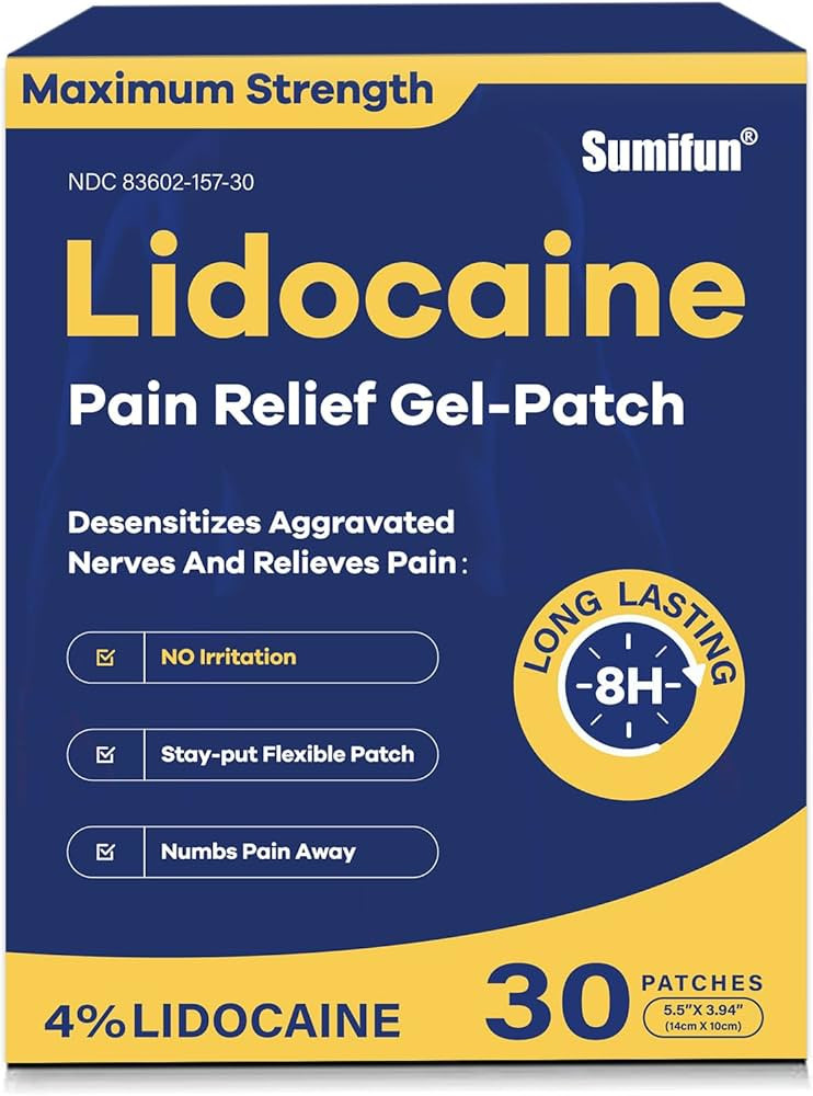 Sumifun 4% Lidocaine Pain Relief Patches 30 Count Maximum Strength Numbing Gel Patch for Back Kne... | Amazon (US)