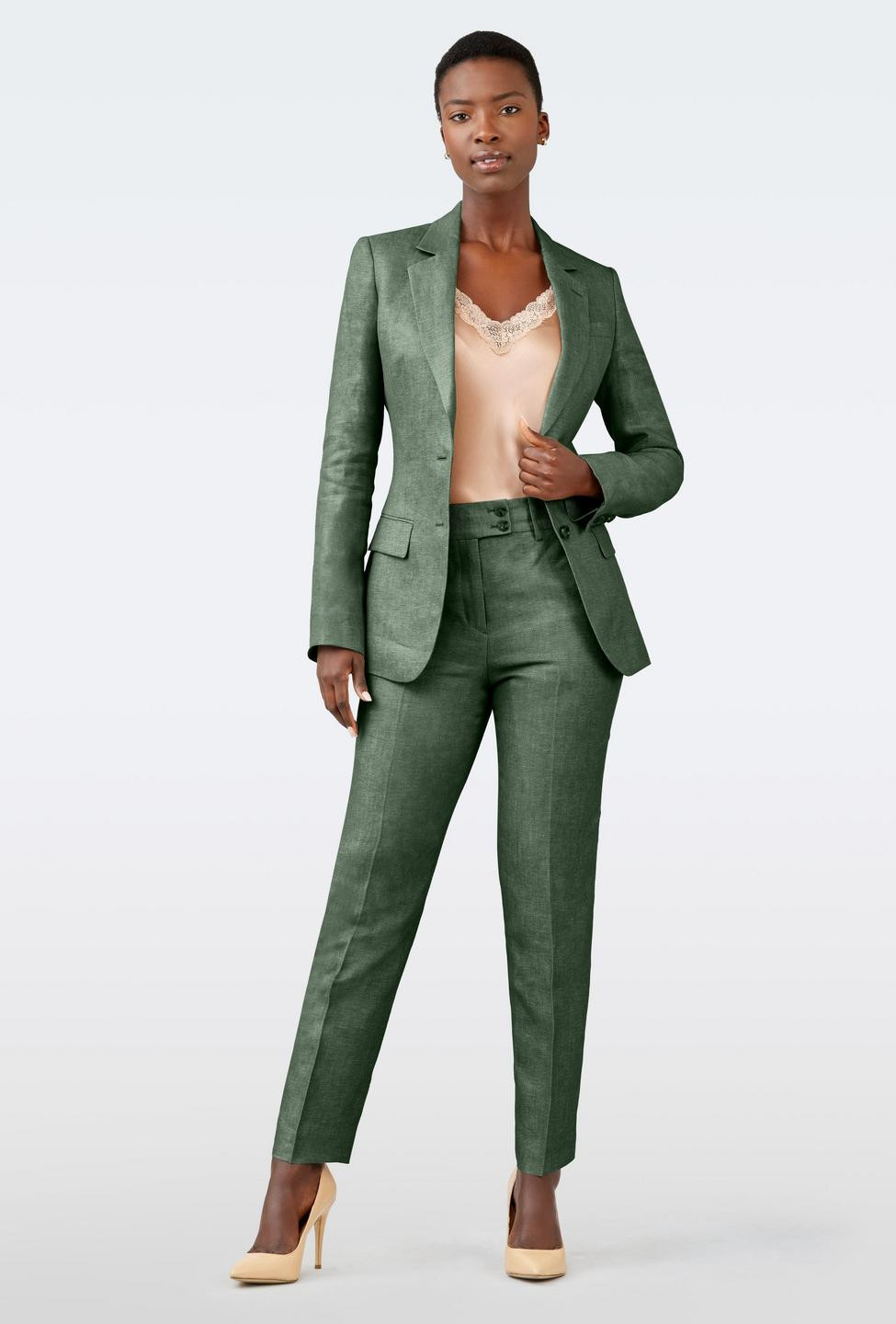 Custom Suits Made For You - Sailsbury Linen Green Suit Women | INDOCHINO | Indochino