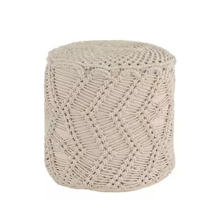 Home Decorators Collection Cream Round Macrame Floor Pouf Ottoman (16 in.) MH-1838 - The Home Dep... | The Home Depot