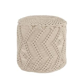 Home Decorators Collection Cream Round Macrame Floor Pouf Ottoman (16 in.) MH-1838 - The Home Dep... | The Home Depot