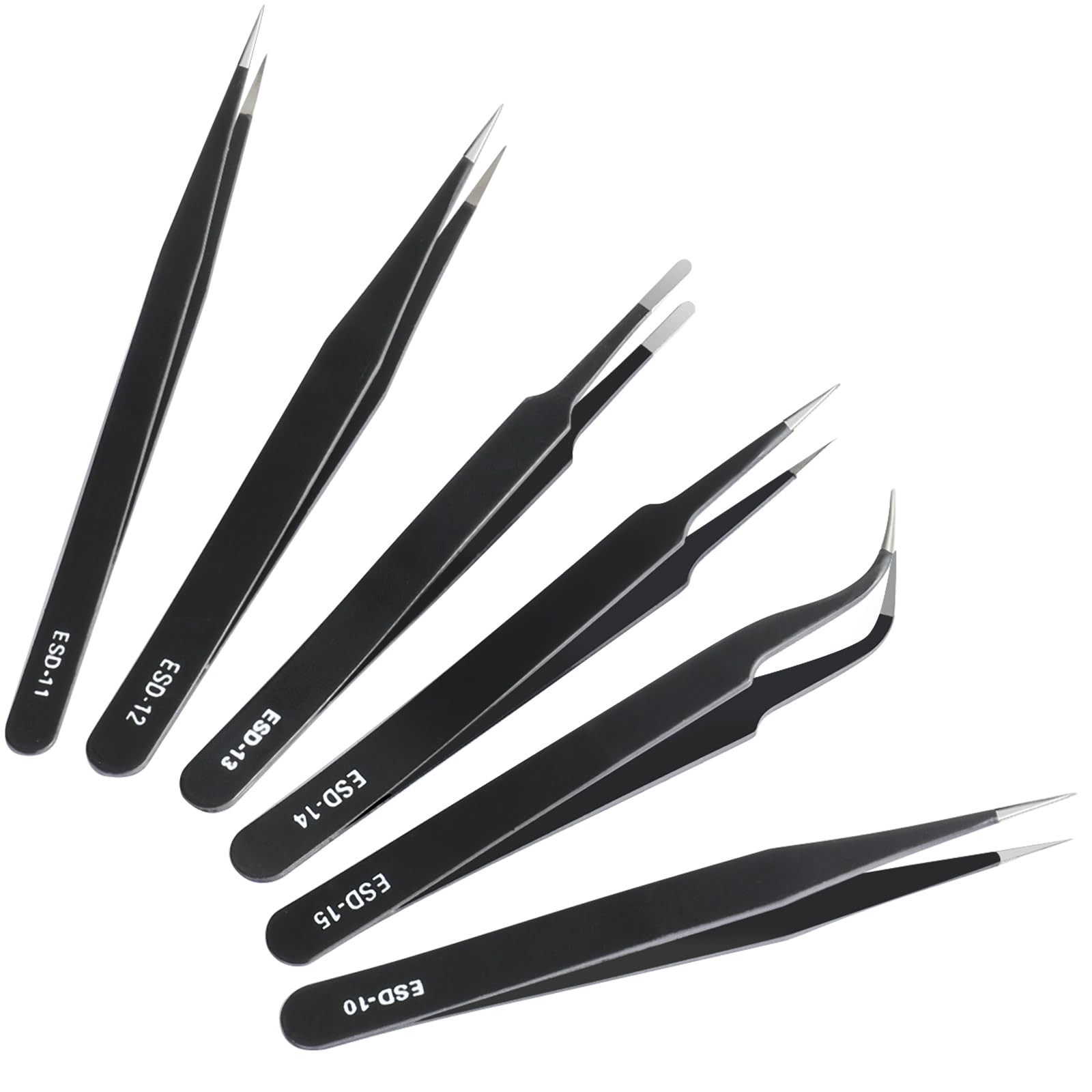 6 Pcs Precision Tweezers Set, Premium Anti-Static Stainless Steel Tweezer, ESD Curved of Tweezers... | Amazon (US)