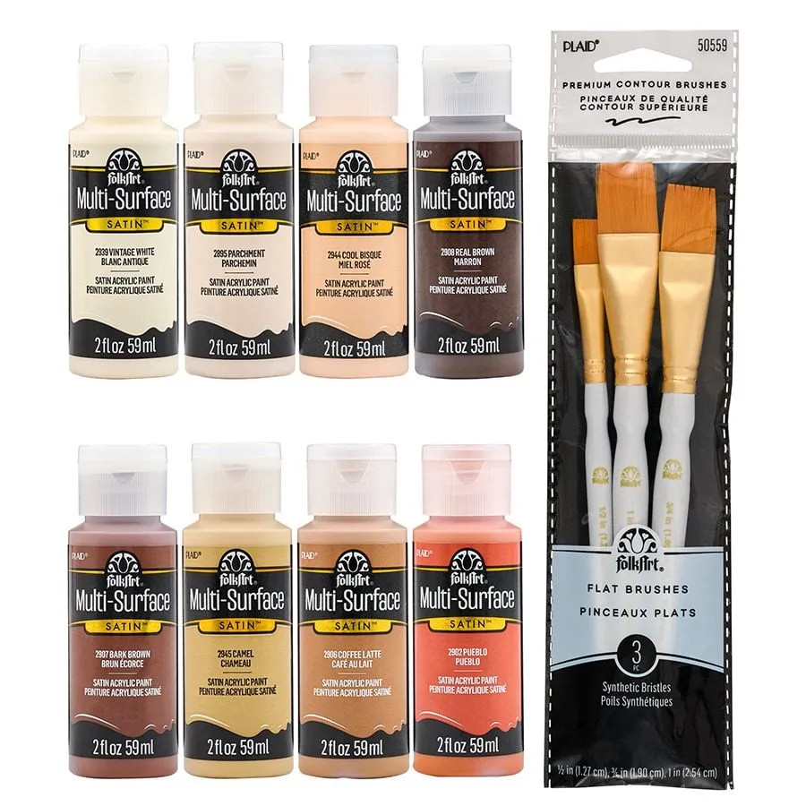 FolkArt ® Multi-Surface Satin™ Skintone Paint & Brush Set, 11pc - PROMOSKNTN12  | Plaid Online | Plaid Crafts