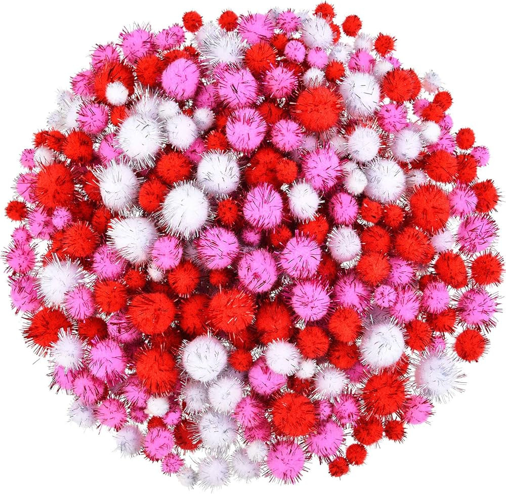 600 Pieces Valentines Pom Poms Assorted Glitter Pom Poms Fluffy Balls for Valentine's Day DIY Cra... | Amazon (US)