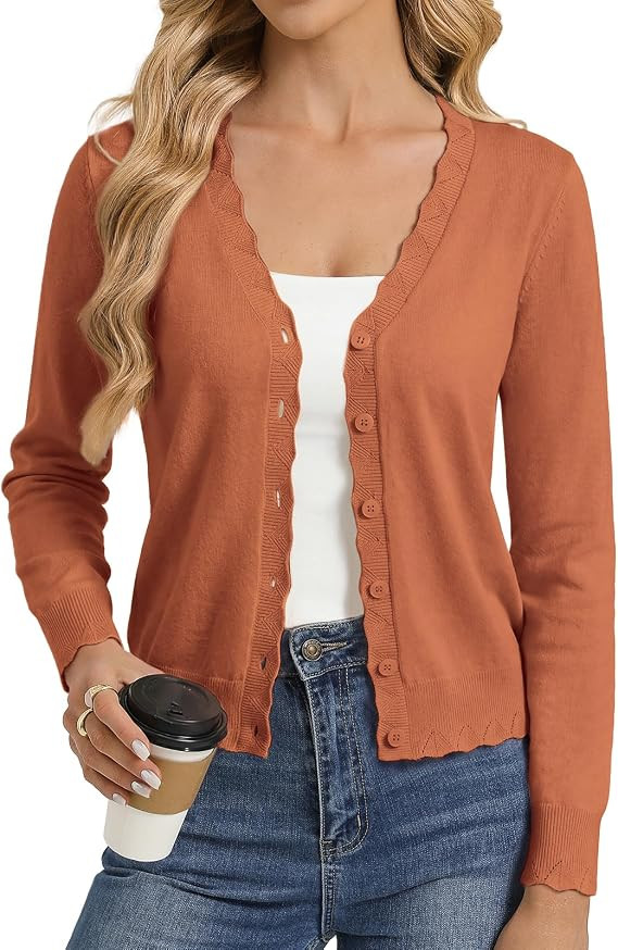 GRACE KARIN Women's Wool Blend Long Sleeve V Neck Button Up Lightweight Cardigan Sweater Open Fro... | Amazon (US)