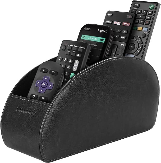SITHON Remote Control Holder with 5 Compartments - PU Leather Remote Caddy Desktop Organizer Stor... | Amazon (US)