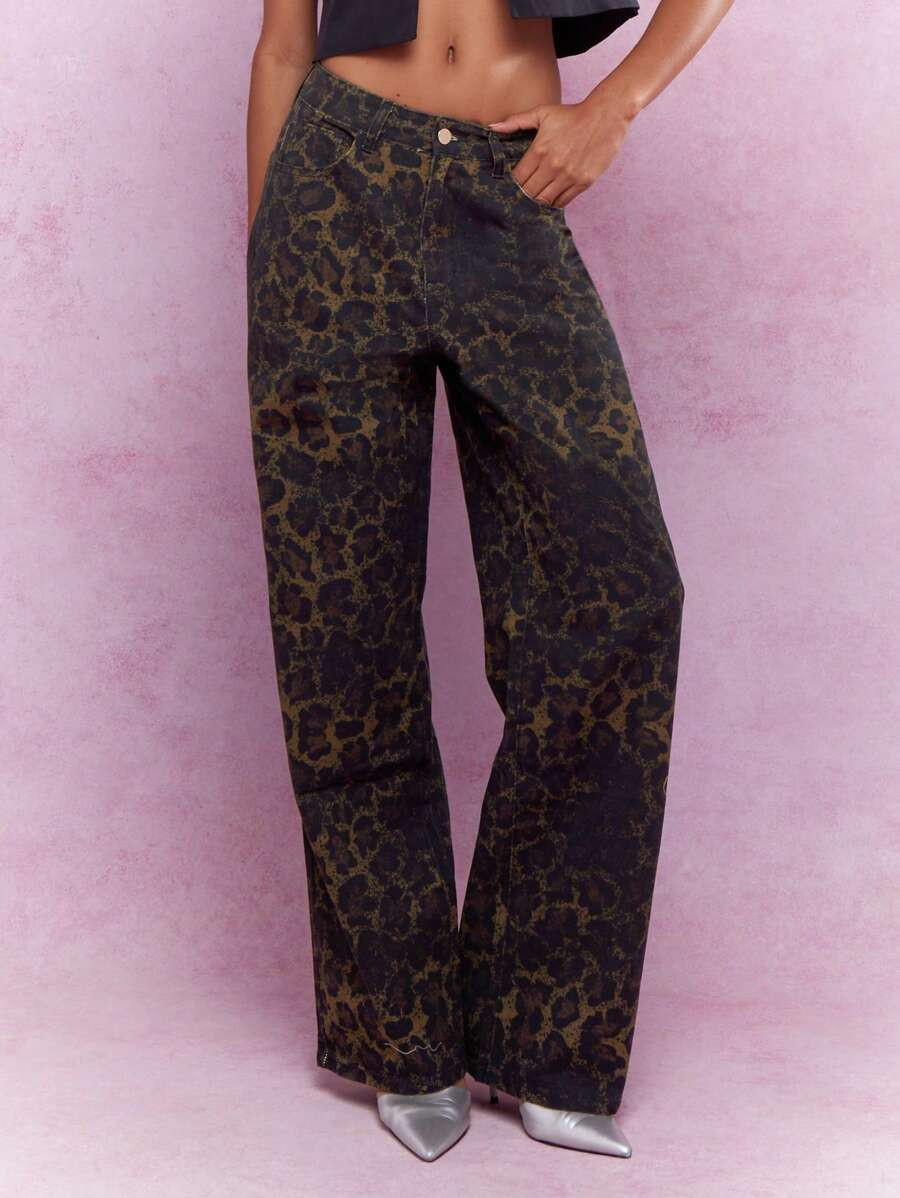 MISSGUIDED Leopard Print Wide Leg Jeans | SHEIN