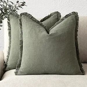 Foindtower Set of 2 Decorative Linen Fringe Throw Pillow Covers Cozy Farmhouse Boho Cushion Cover... | Amazon (US)