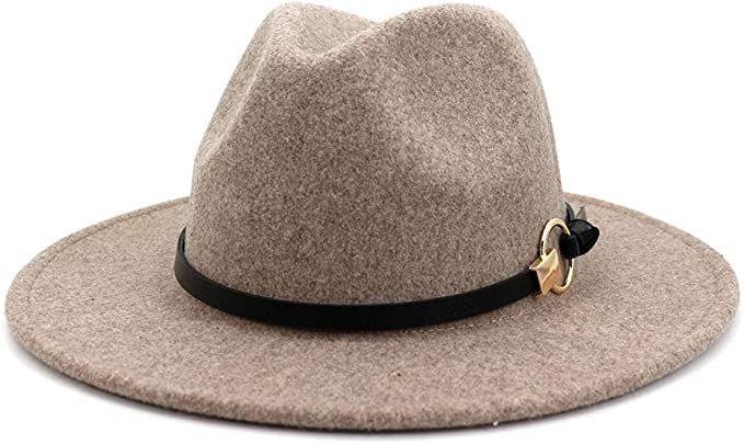 Lisianthus Women Wool Wide Brim Belt Buckle Fedora Hat | Amazon (US)