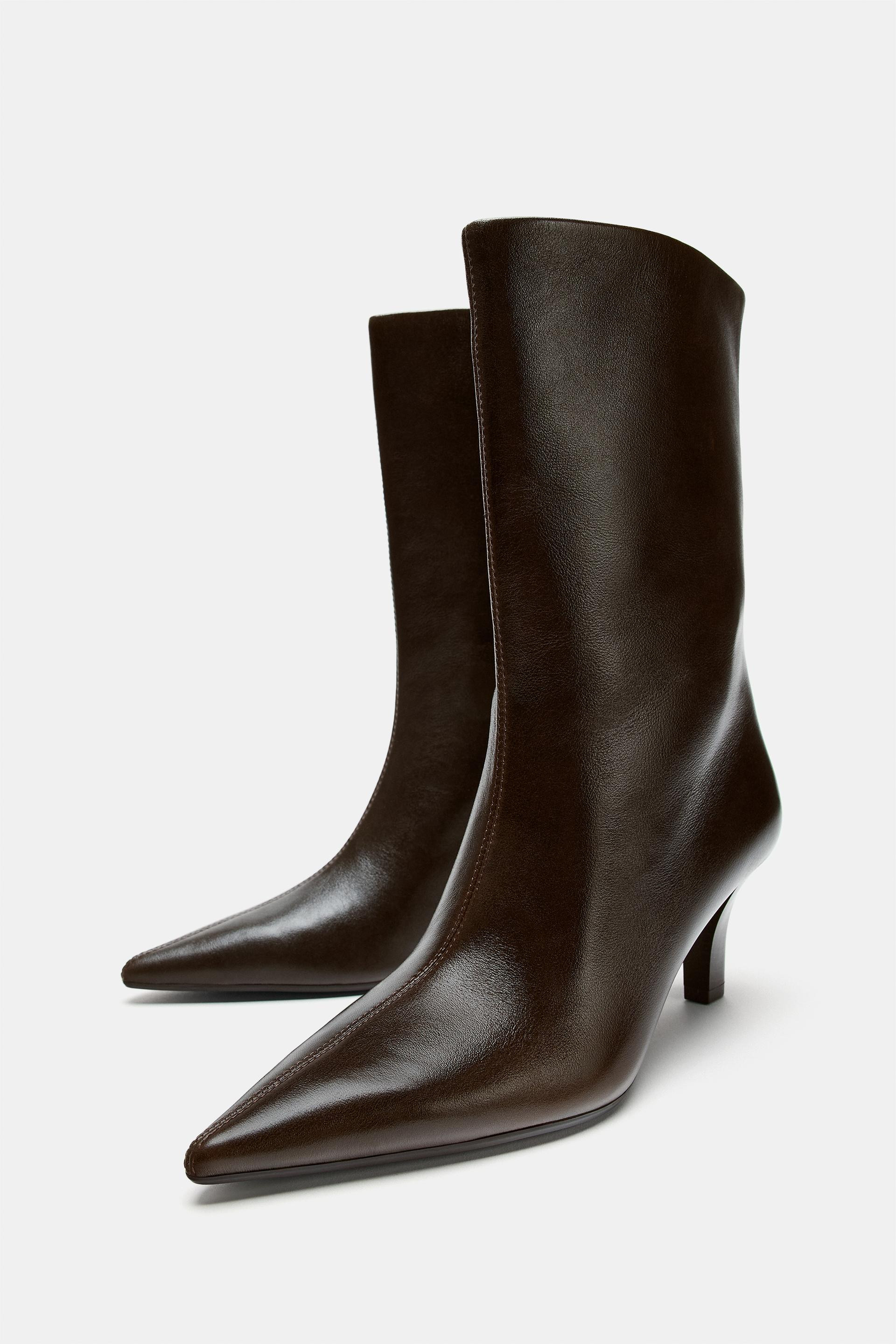 LEATHER HEELED BOOTS | Zara US