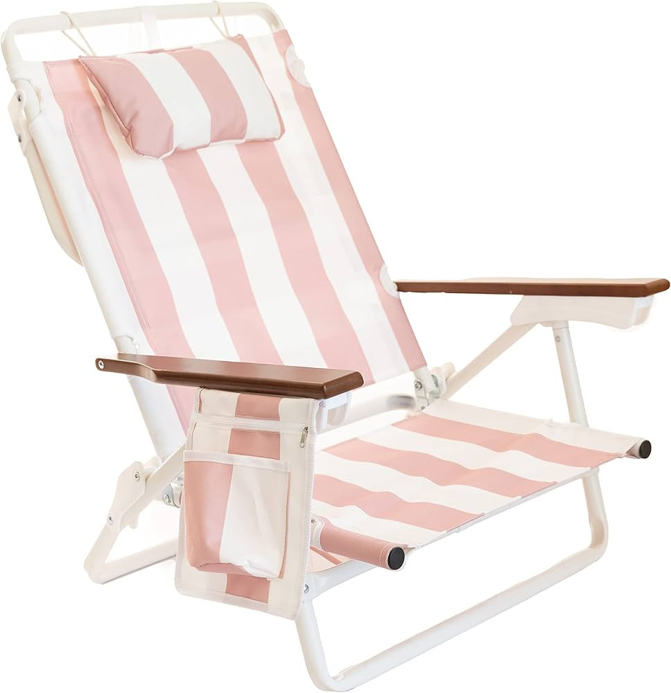 Business & Pleasure Co. Holiday Tommy Chair - Reclining Backpack Beach Chair - Pink Capri Stripe | Amazon (US)