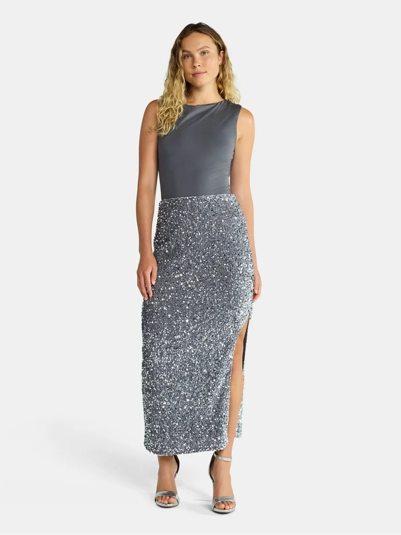 Madden NYC Women's Sequin Velour Maxi Skirt, Sizes XXS-XXL | Walmart (US)