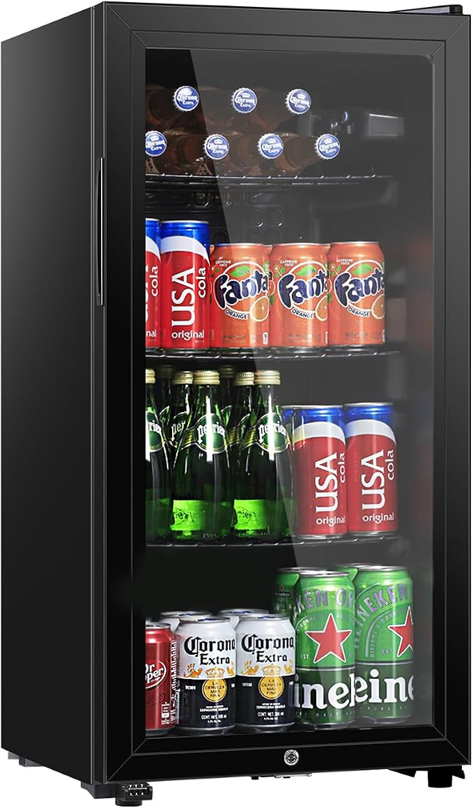Beverage Refrigerator, 3.2 Cu. Ft, Mini Fridge with Glass Door for Soda Beer, Freestanding Bevera... | Amazon (US)