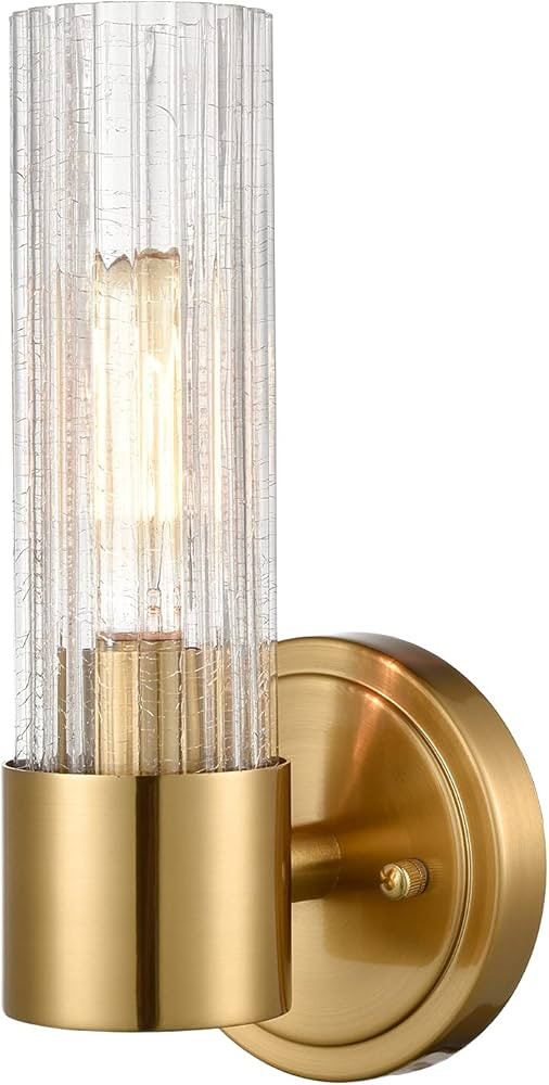 Modern Wall Sconce Brass Wall Light Fixtures Bathroom Vanity Light with Crackle Glass | Amazon (US)