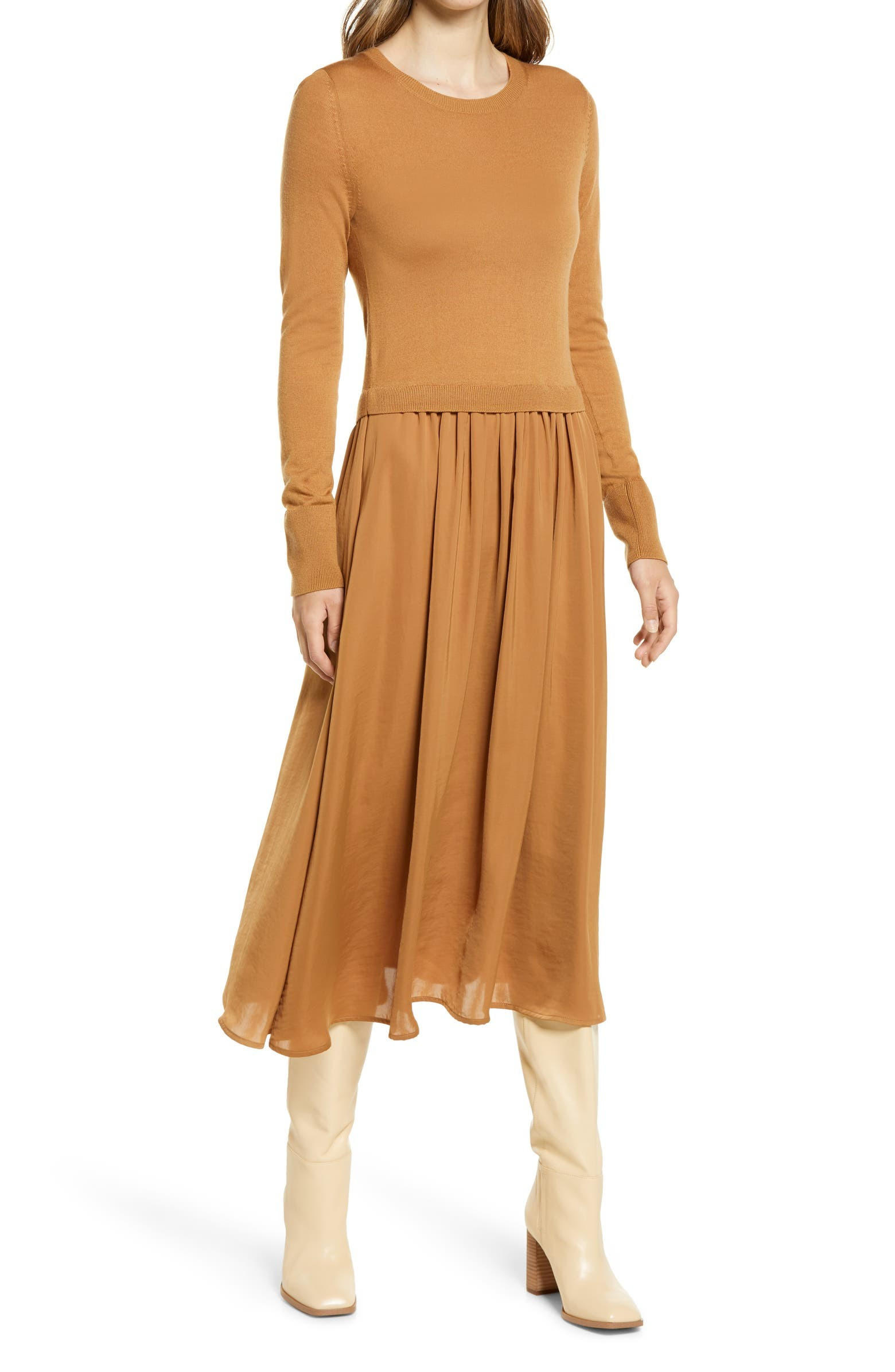 Mixed Media Long Sleeve Dress | Nordstrom