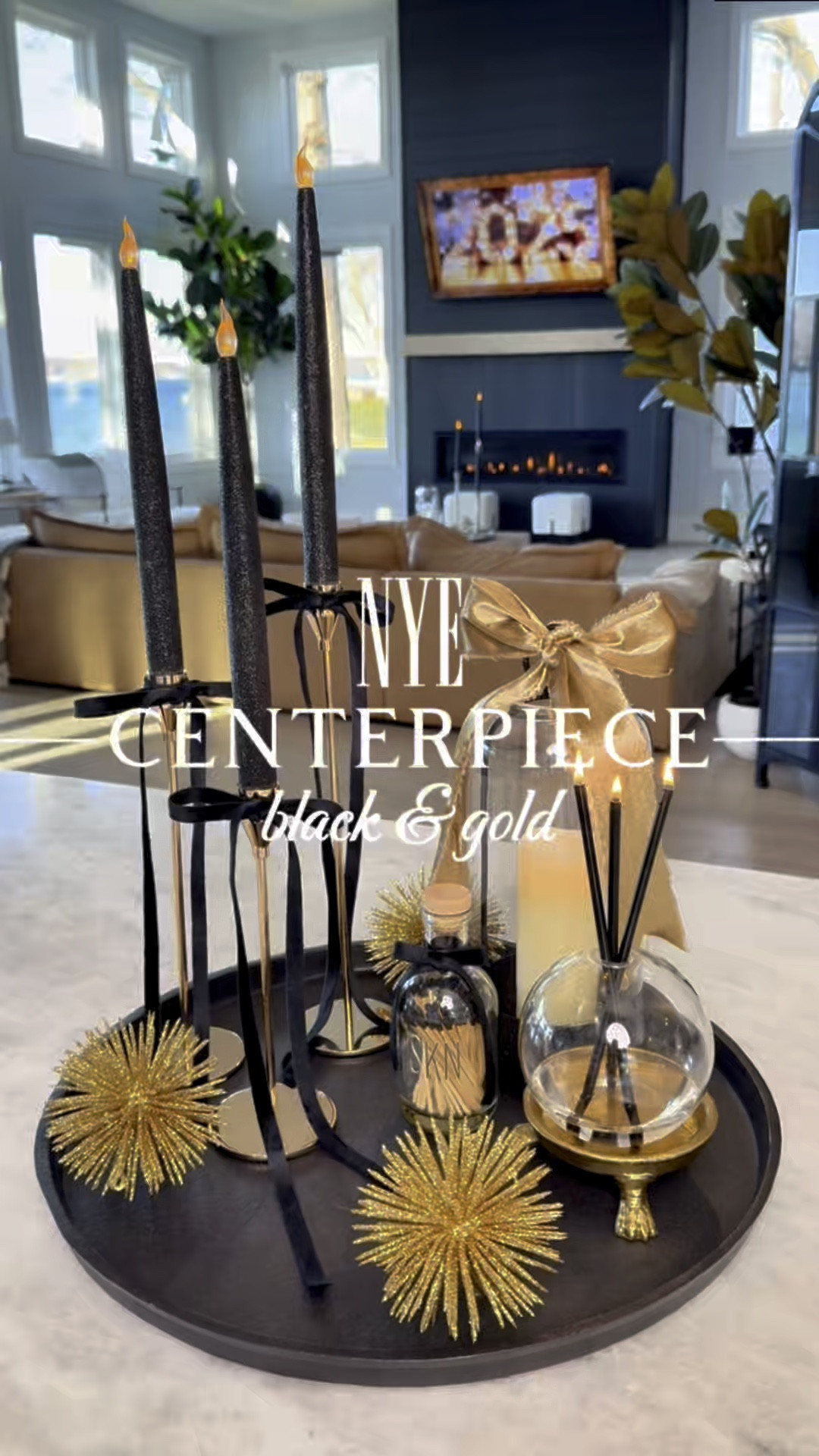 Elegant NYE Centerpiece: Black & Gold Glam

Ring in the New Year with a stunning black and gold centerpiece! Start with a sleek black tray as your base, then add a gold lantern for a touch of warmth. Pair it with sparkly black taper candles in gold candlesticks for that extra shimmer, and finish the look by tying black velvet ribbons around the candles or tray.

This chic and festive setup is the perfect statement piece for your NYE celebration—sophisticated, stylish, and ready to impress! 🖤✨

#LTKHome #LTKWatchNow