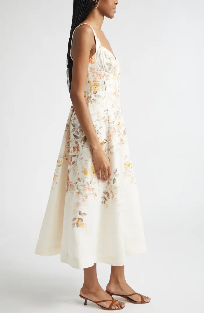 Luna Buttoned Linen Picnic Midi Dress | Nordstrom