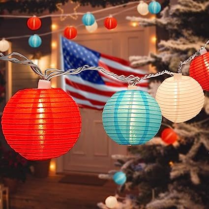 SUNSGNE Red White and Blue Lantern Lights, 8.5ft String Light with 10 Mini Oriental Style Nylon L... | Amazon (US)