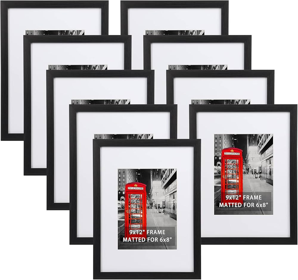 Lavezee 9x12 Picture Frame Set of 9, Made to Display Photos 6x8 with Mat or 9x12 without Mat for ... | Amazon (US)