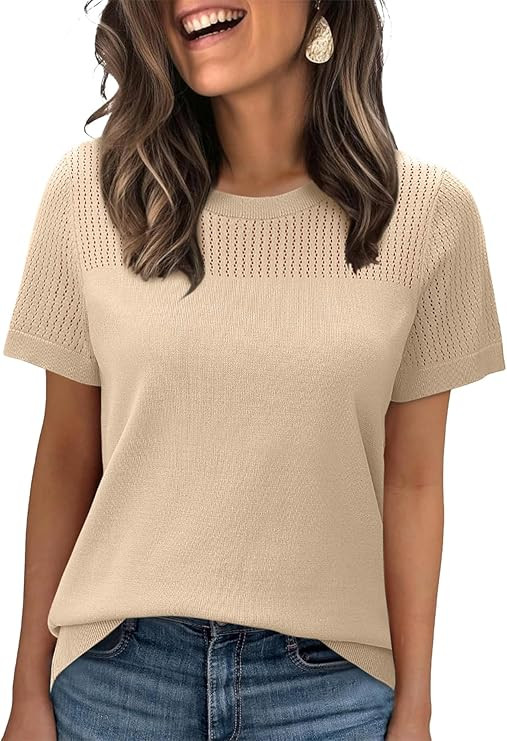WIHOLL Short Sleeve Sweater for Women Trendy Summer Tops 2026 Early Spring Fashion Business Casua... | Amazon (US)