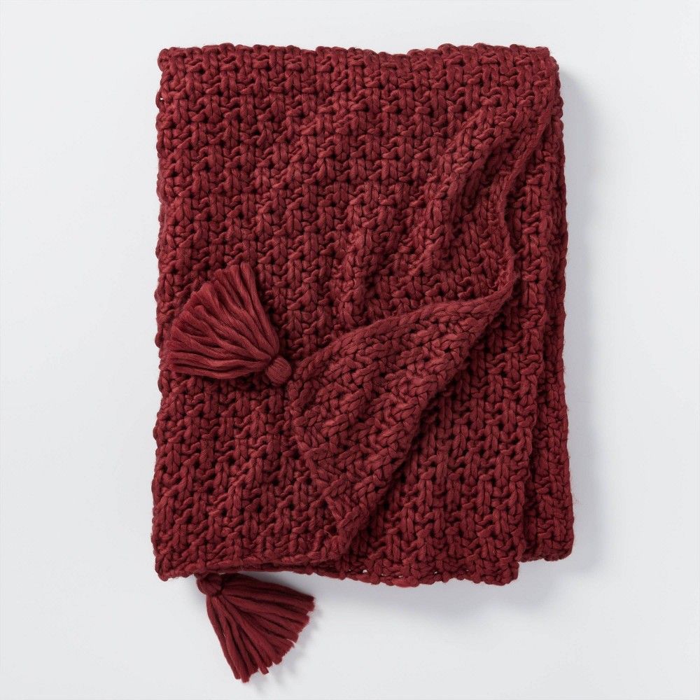 Chunky Knit Throw Blanket Burgundy - Threshold designed with Studio McGee | Target
