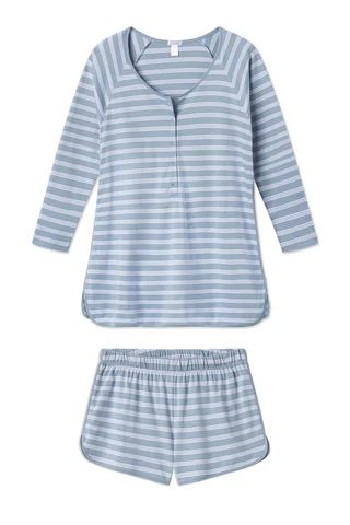 Pima Maternity Long-Short Set in Dusty Blue Stripe | Lake Pajamas