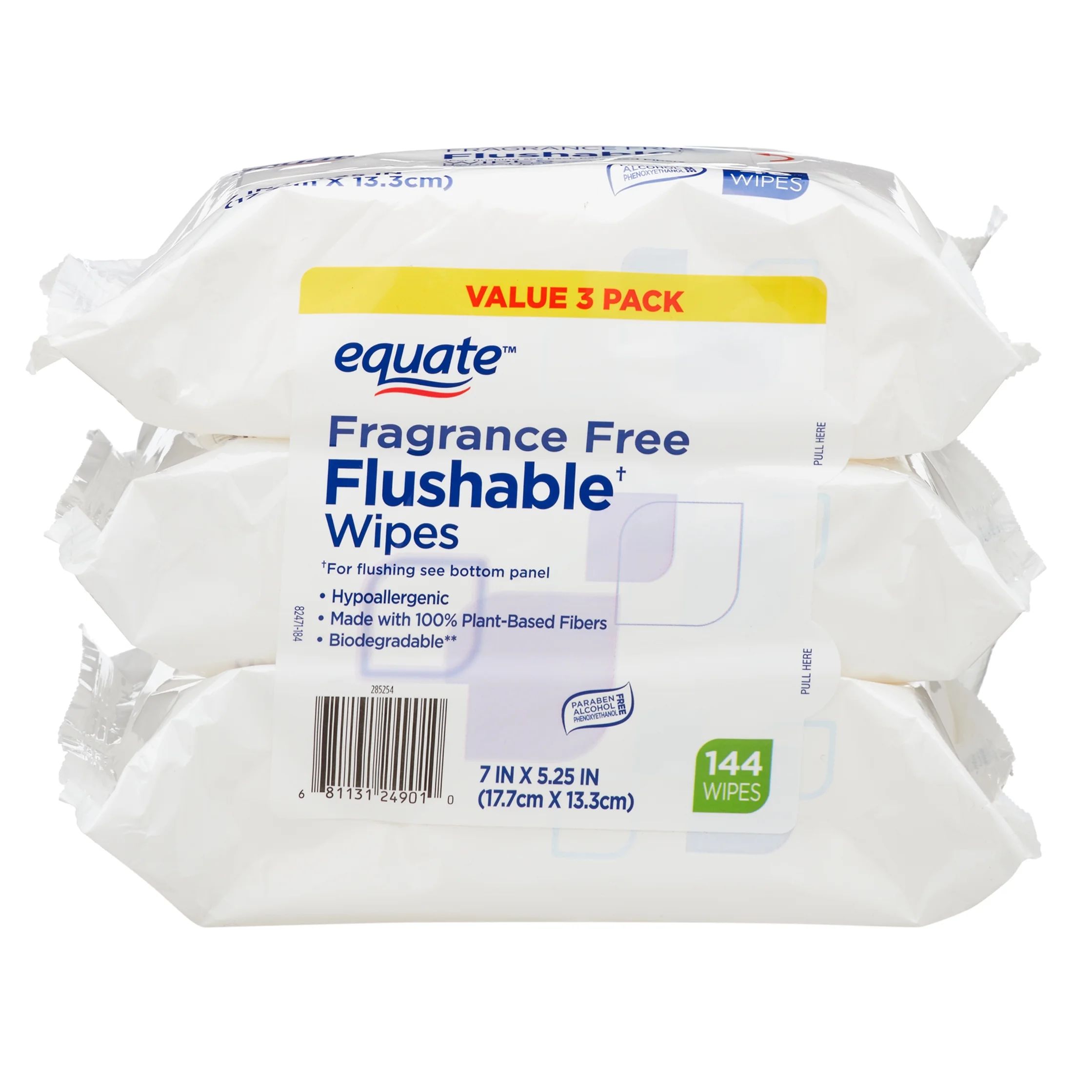 Equate Fragrance Free Flushable Wipes, 3 Resealable Packs (144 Total Wipes) | Walmart (US)