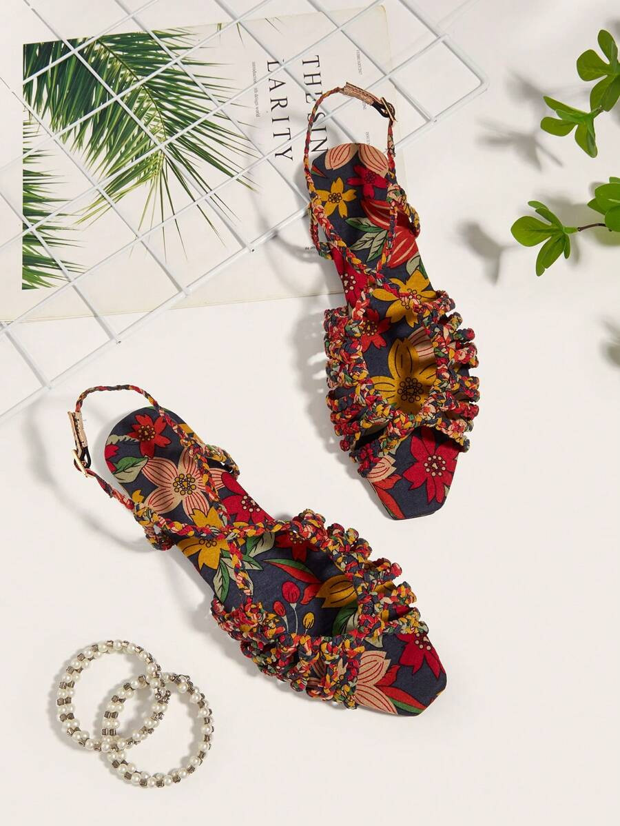 Multi-Color Faux Suede Hand-Woven Twist Flat Sandals For Women With Random Weave And Knotting Pat... | SHEIN