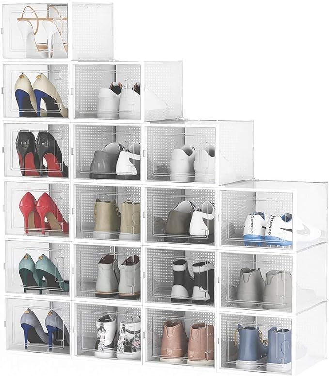 Pellebant Shoe Boxes Clear Plastic Stackable,18 Pack Shoe Storage Boxes Fit up to US Size 14,X-La... | Amazon (US)