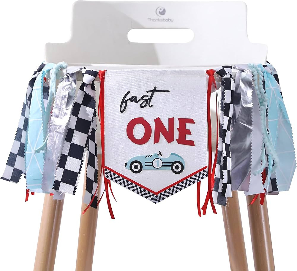 Fast One High Chair Banner - 1st Birthday Race Car Theme Decor, Vintage & Retro Race Car Cake Sma... | Amazon (US)