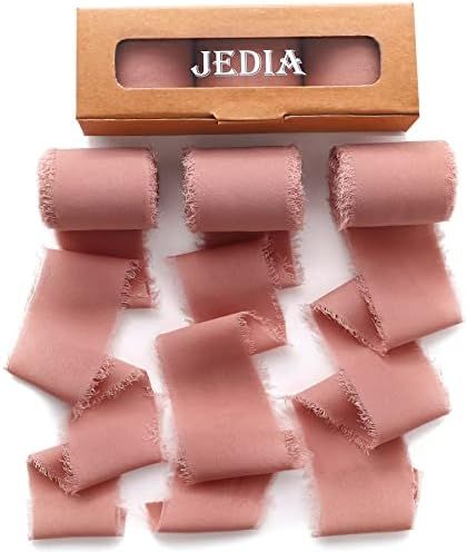JEDIA Chiffon Ribbon, 3 Rolls Dusty Rose Handmade Fringe Chiffon Silk Ribbons, 1.5" x 7Yd Chiffon... | Amazon (US)