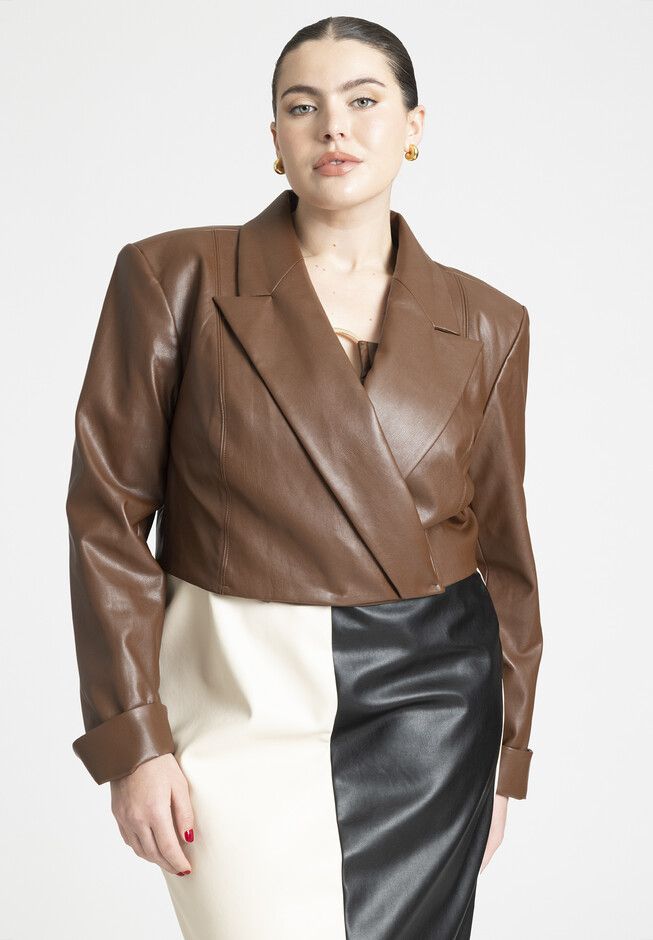Cropped Faux Leather Jacket | Eloquii