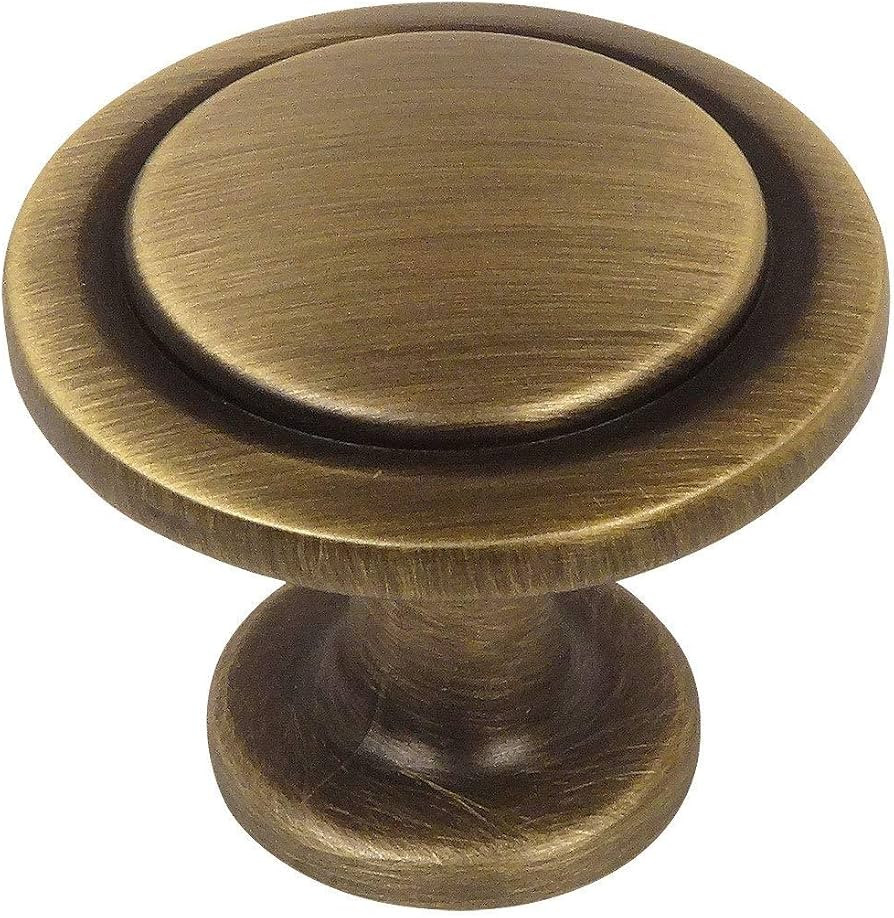 Cosmas 10 Pack 5560BAB Brushed Antique Brass Cabinet Hardware Round Knob - 1-1/4" Diameter | Amazon (US)