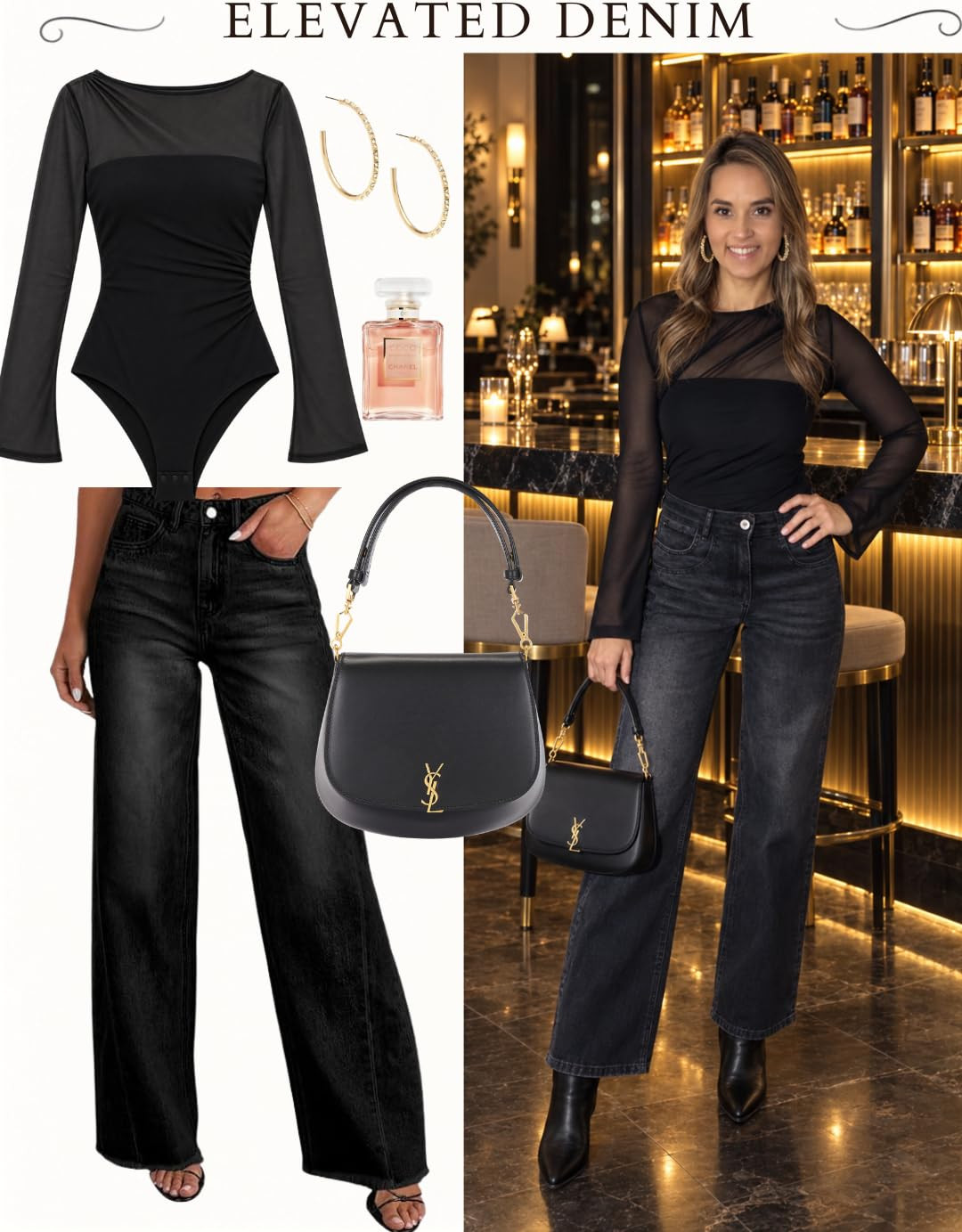 Elevated Denim Date Night Outfit | Chic Black Jeans Look

An effortlessly chic elevated denim outfit that takes jeans from casual to date-night ready. Black wide-leg jeans paired with a sheer black bodysuit create a sleek, flattering monochromatic look, while gold hoop earrings, a classic black shoulder bag, pointed-toe boots, and feminine fragrance add the perfect polished finishing touches. This outfit is ideal for date night, dinner, cocktails, girls’ night, fall evenings, holiday dinners, or an elevated casual event. Save this look if you’re searching for black jeans outfit ideas, elevated denim outfits, classy jeans outfits, fall date night outfits, black bodysuit outfits, wide leg jeans outfits, chic casual outfits, or sophisticated fall fashion for women.

#ElevatedDenim #BlackJeansOutfit #DateNightOutfit #FallOutfits #FallFashion #WideLegJeans #BodysuitOutfit #JeansOutfit #ClassyOutfit #ChicFallOutfit #DinnerOutfit #GoingOutOutfit #ElevatedCasual #FallStyle #OutfitInspo
