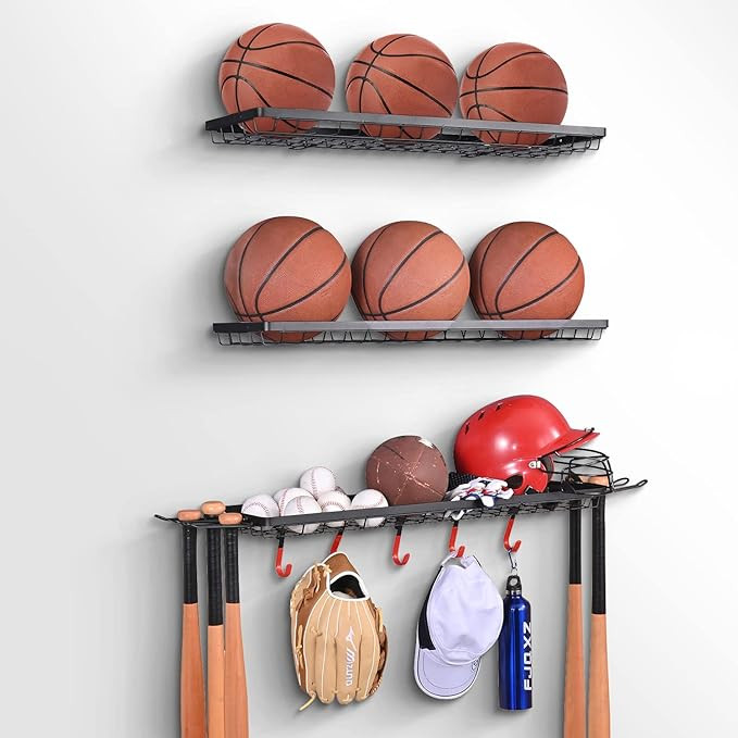 Mythinglogic Sports Equipment Storage Rack,Wall Mount Ball Storage Racks for garage, 3 Separate B... | Amazon (US)