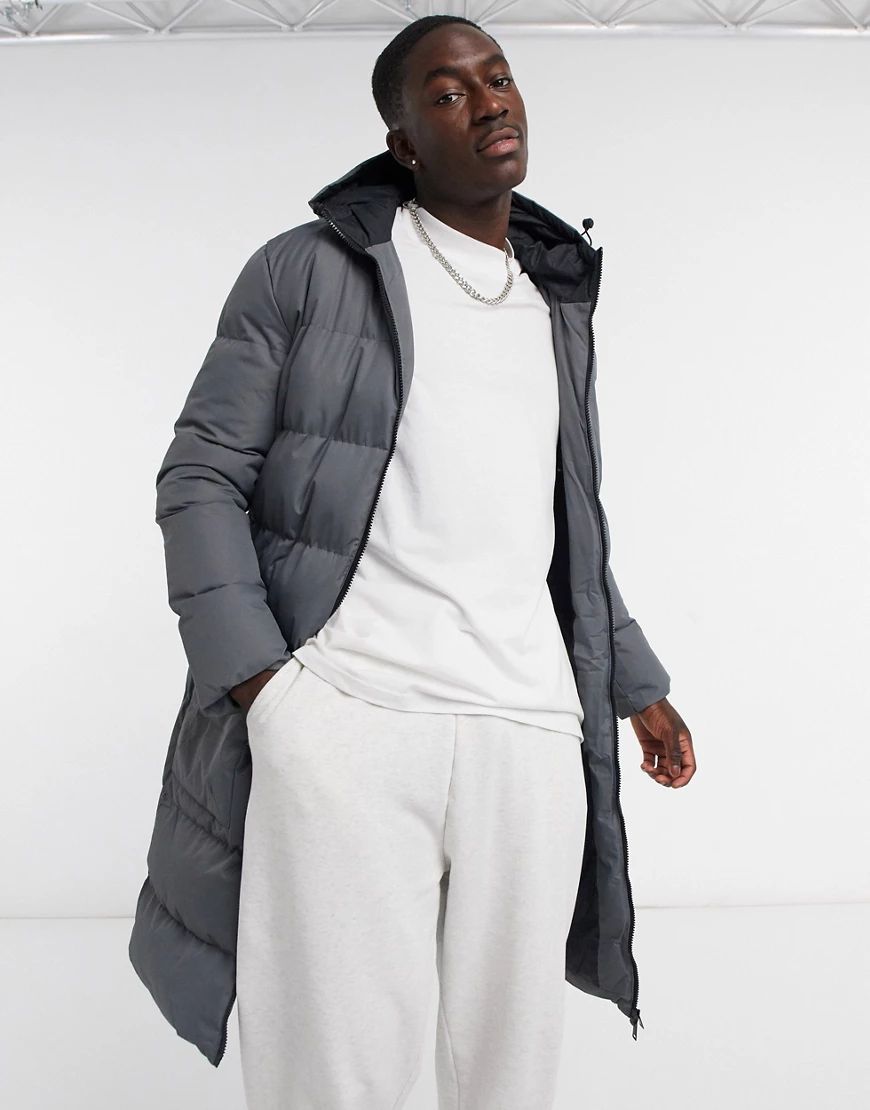 Soul Star banana long puffer coat in gray-Grey | ASOS (Global)