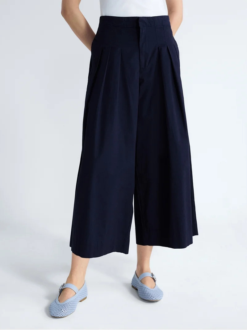 Free Assembly Women's and Women's Plus High Rise Wide Leg Pleated Culotte Pants, Sizes XS-XXL | Walmart (US)