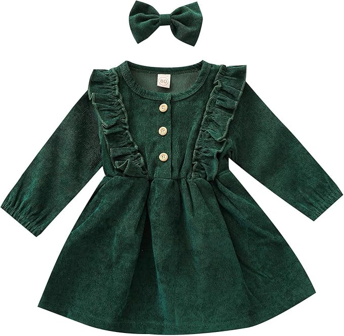 Kids Toddler Baby Girl Fall Winter Dress Solid Ruffle Buttons Corduroy Dress Princess Party Skirt... | Amazon (US)
