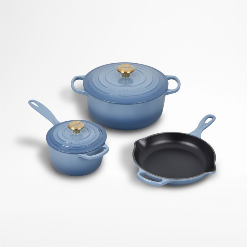Le Creuset Signature 5-Piece Chambray Cast Iron Cookware Set | Crate & Barrel | Crate & Barrel