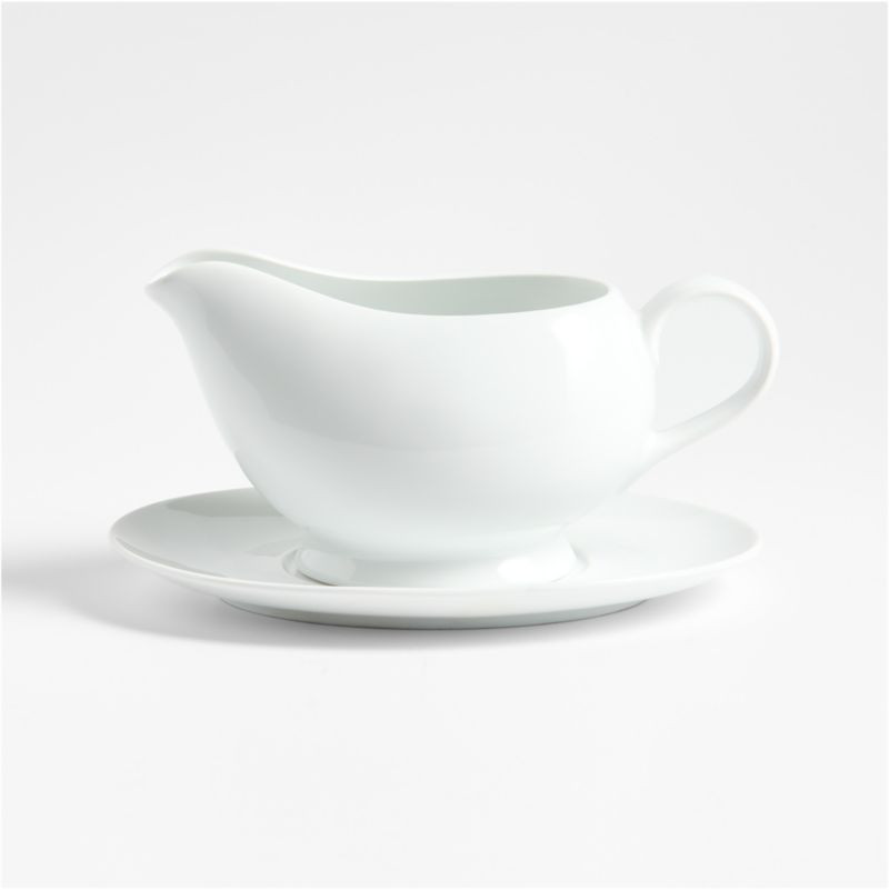 Aspen Porcelain Gravy Boat with Saucer + Reviews | Crate & Barrel | Crate & Barrel