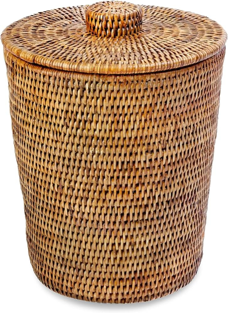 KOUBOO La Jolla Rattan Round Waste Basket With Lid & Plastic Insert, 2 Gallon Woven Wastebasket f... | Amazon (US)
