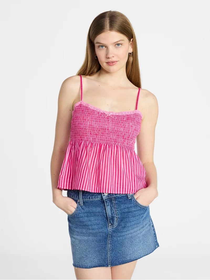 No Boundaries Cotton Smocked Baby Doll Tank Top, Women's XXS-XXXL | Walmart (US)