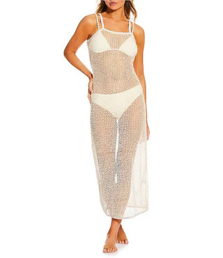 Pearl Beaded Sheer Crochet Maxi Dress Cover-Up | Dillard's