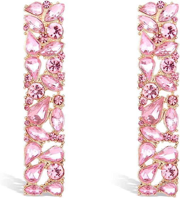 Rhinestone Square Dangle Earrings Sparkly Crystal Geometric Drop Statement Earrings for Women KEL... | Amazon (US)